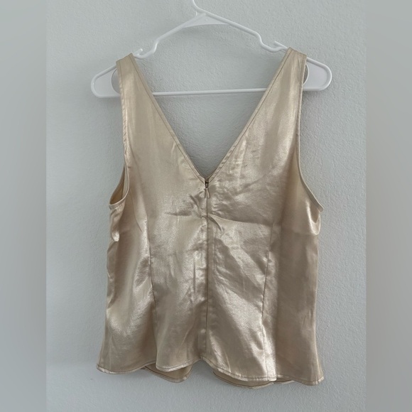 Champagne Ruched Satin Sleeveless Top - Picture 11 of 15